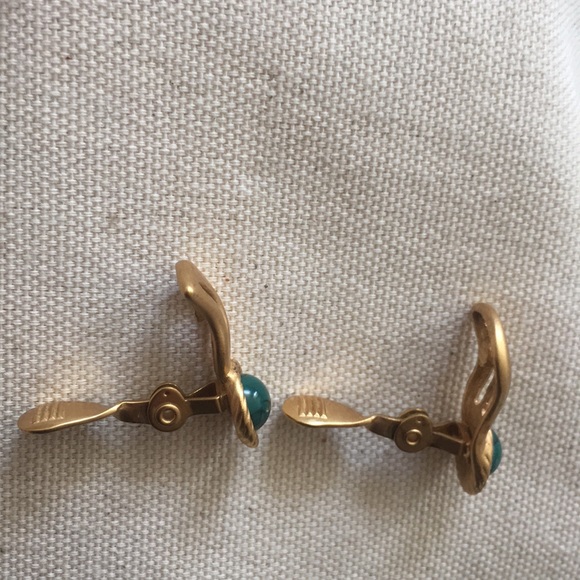 Monet Gold and Green Stone Clip-on Earings - Picture 5 of 5